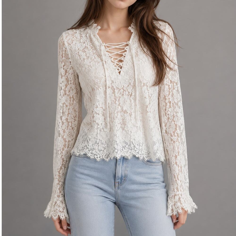 Generation Love Choose Love Lace Blouse Top White Boho Romantic Women XS